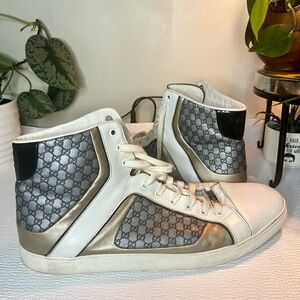 Gucci White and Gold High-Top Sneakers